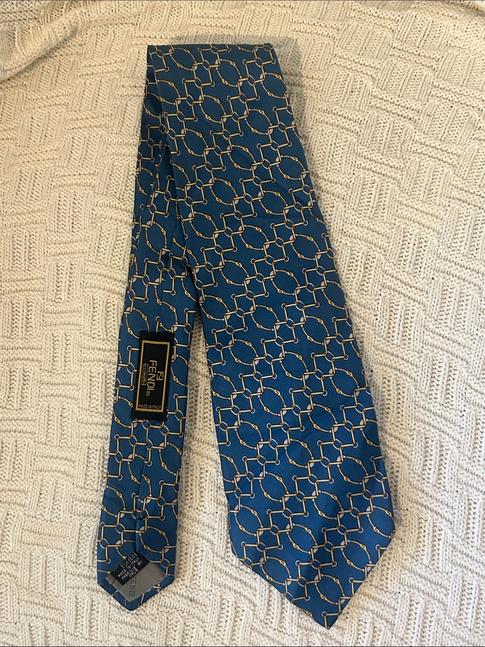 Fendi Teal-Blue Geometric Silk Tie